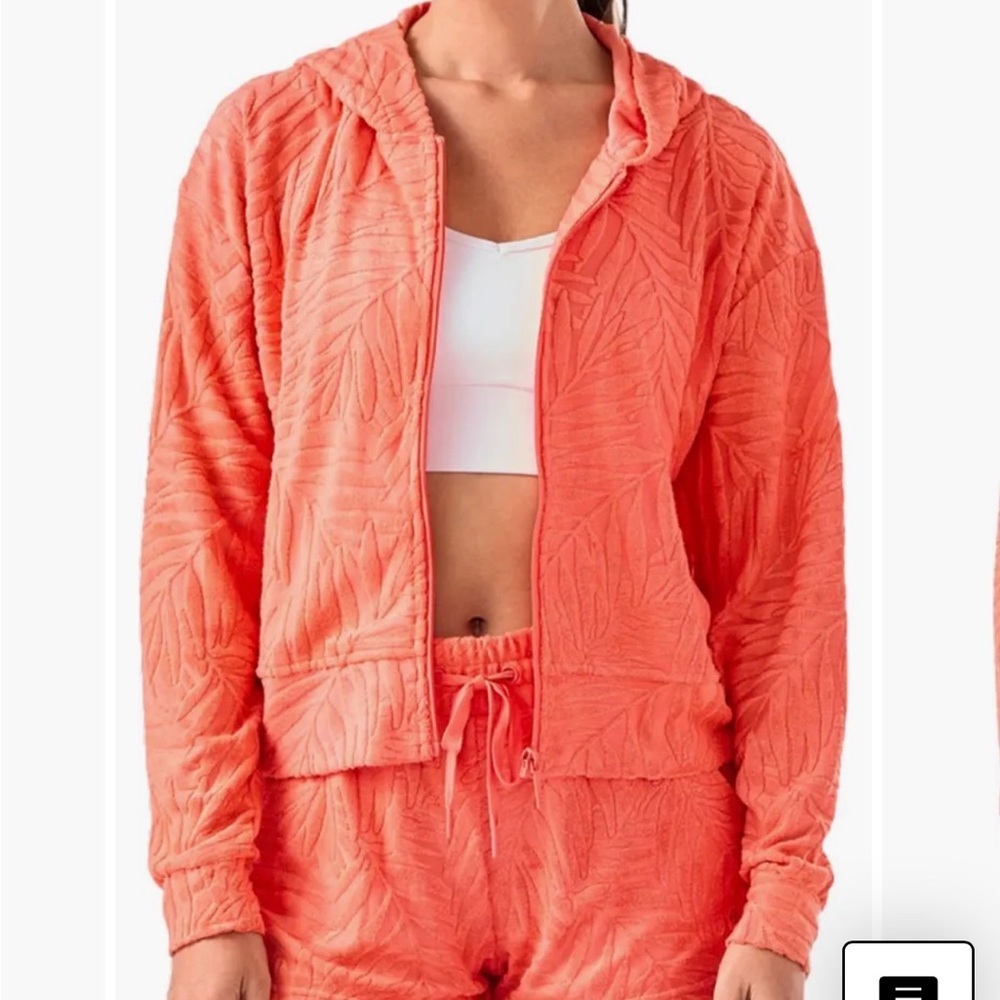 TAVI - Palm Terry Zip Hoodie - Hot Coral - NWT- think BEACH